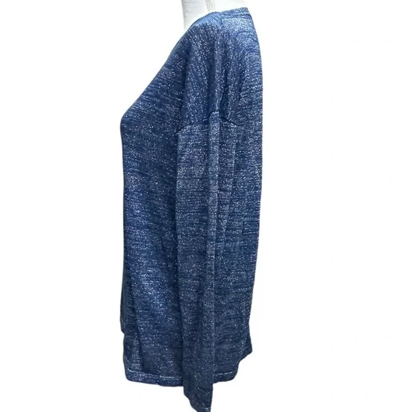MNG MANGO Blue Sparkly Silver Metallic Thread Long Sleeve Womens Top Size L - Picture 4 of 12